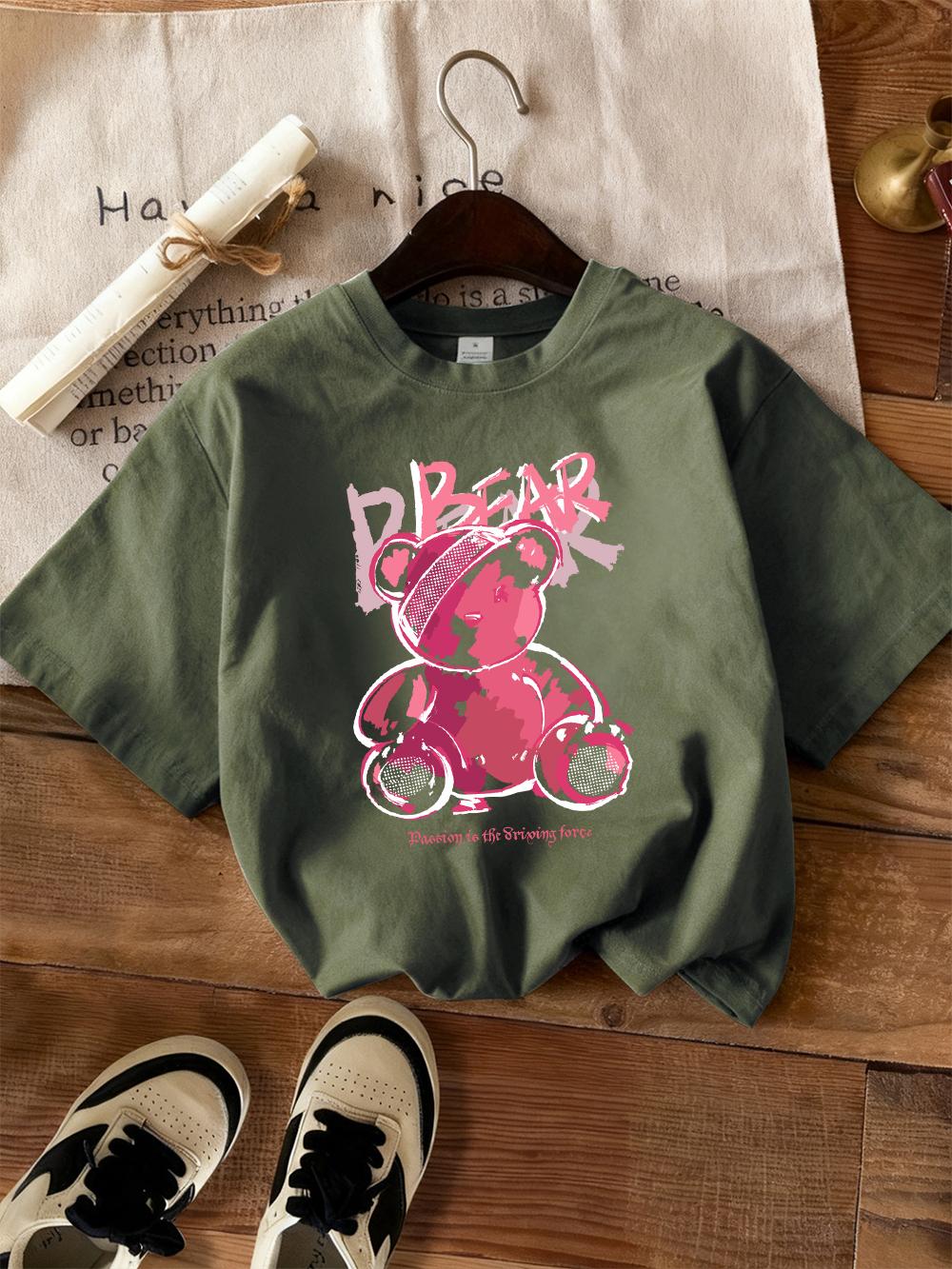 

Cute Bear With Serious Injuries Prints T-Shirts Women Basics O-Neck Short Sleeve Tops Loose Soft T Shirts Summer Womans Clothes S