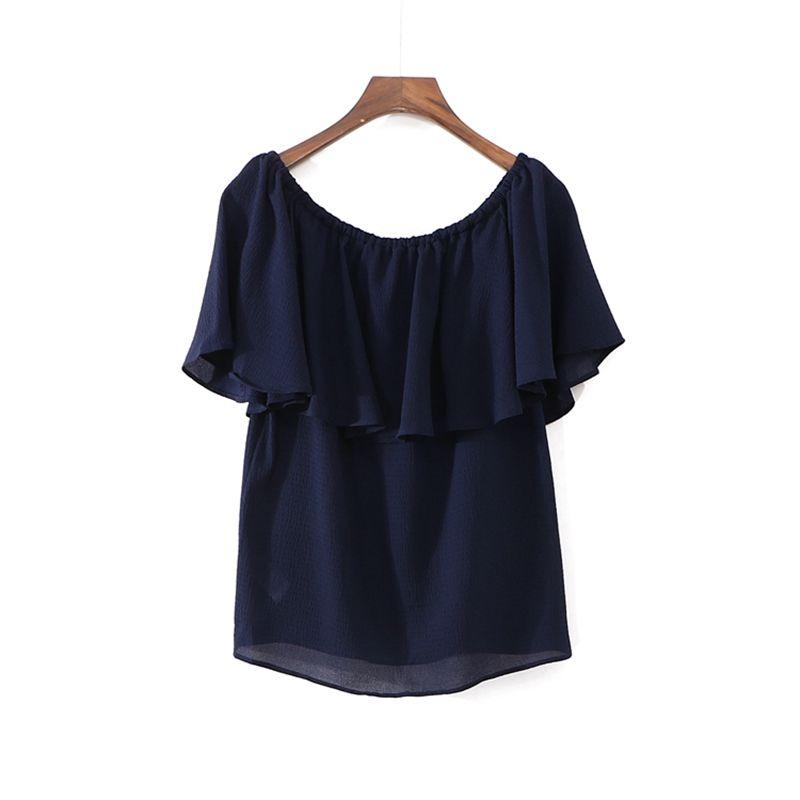 

Big Sale [Its] Fashion Classy Women s New Summer Ruffled Collar Casual Short Sleeve T-shirt 0f208 Dark Blue One size