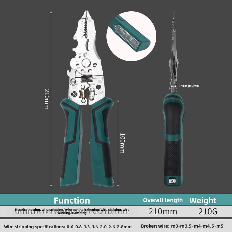 Multifunctional Electrician Wire Stripper with Voltage Test Function, Cable Cutter, Crimping and Splitting Pliers