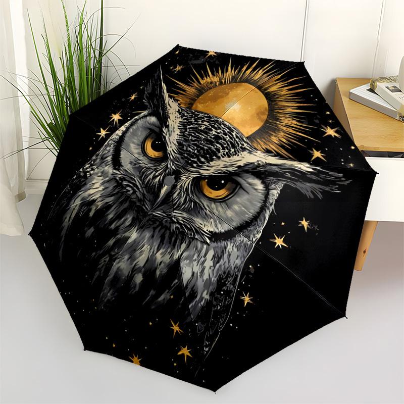1pc Celestial Owl Print Automatic Umbrella - Automatic Opening And Closing, Sturdy Iron Frame, Portable Folding Design yy251018205