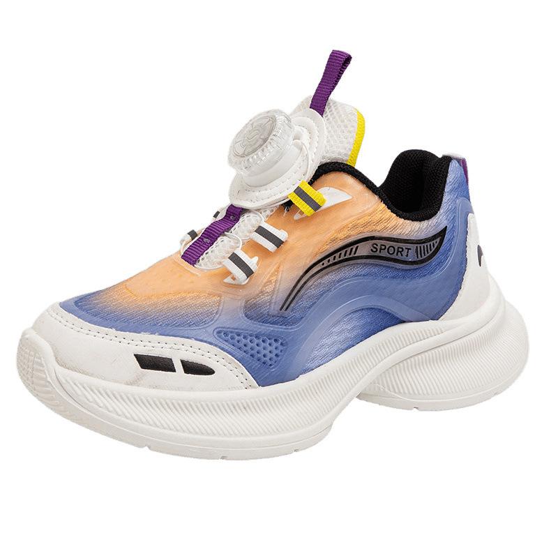 Spring and Autumn school students rotating button children's sports shoes soft sole microfiber leather non-slip soft sole male and female classmates