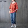 MOJTA Sommer Plus Size Damen Spitzenkragen Bedrucktes Kurzarmhemd Lockeres dünnes T-Shirt