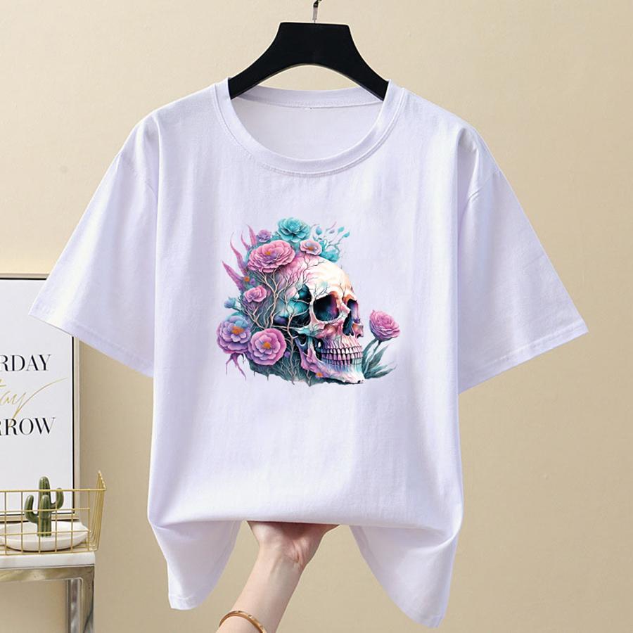 Iron-On Transfers Flower Skulls Thermal Press Vinyl A-Level Washable DIY Hoodies Tops Patch On Clothes Hiphop Skull
