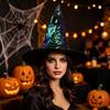 Halloween Witch Hat Reversible Sequin Hat, Sparkly Glitter Large Wizard Cosplay Headwear Costume Party for Cosplay, Masquerade Color Changing