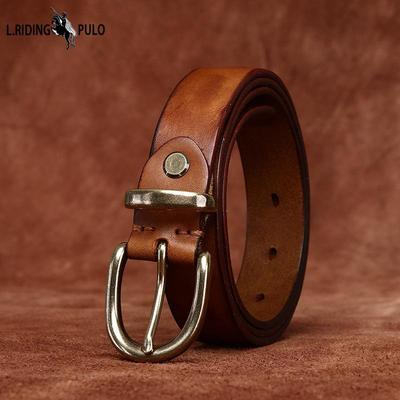 Belt Women's Wide Retro Distressed Pleated Leather Pin Buckle First Layer Cowhide Casual Jeans Belt