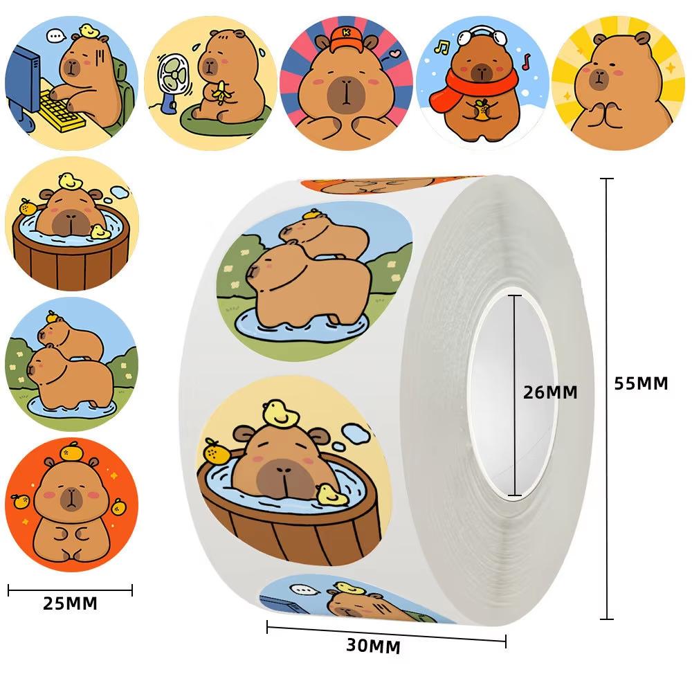 500pcs/roll Capybara Cartoon Cute Animals Sticker Suitable As Great Gift