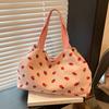 Korean New Strawberry Printed Corduroy Shoulder Bag Small Fresh Literary Tote Bag Girl Travel Shoulder Backpack