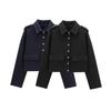 Navy-Style Gold Button High-Waisted Autumn Jacket for Women
