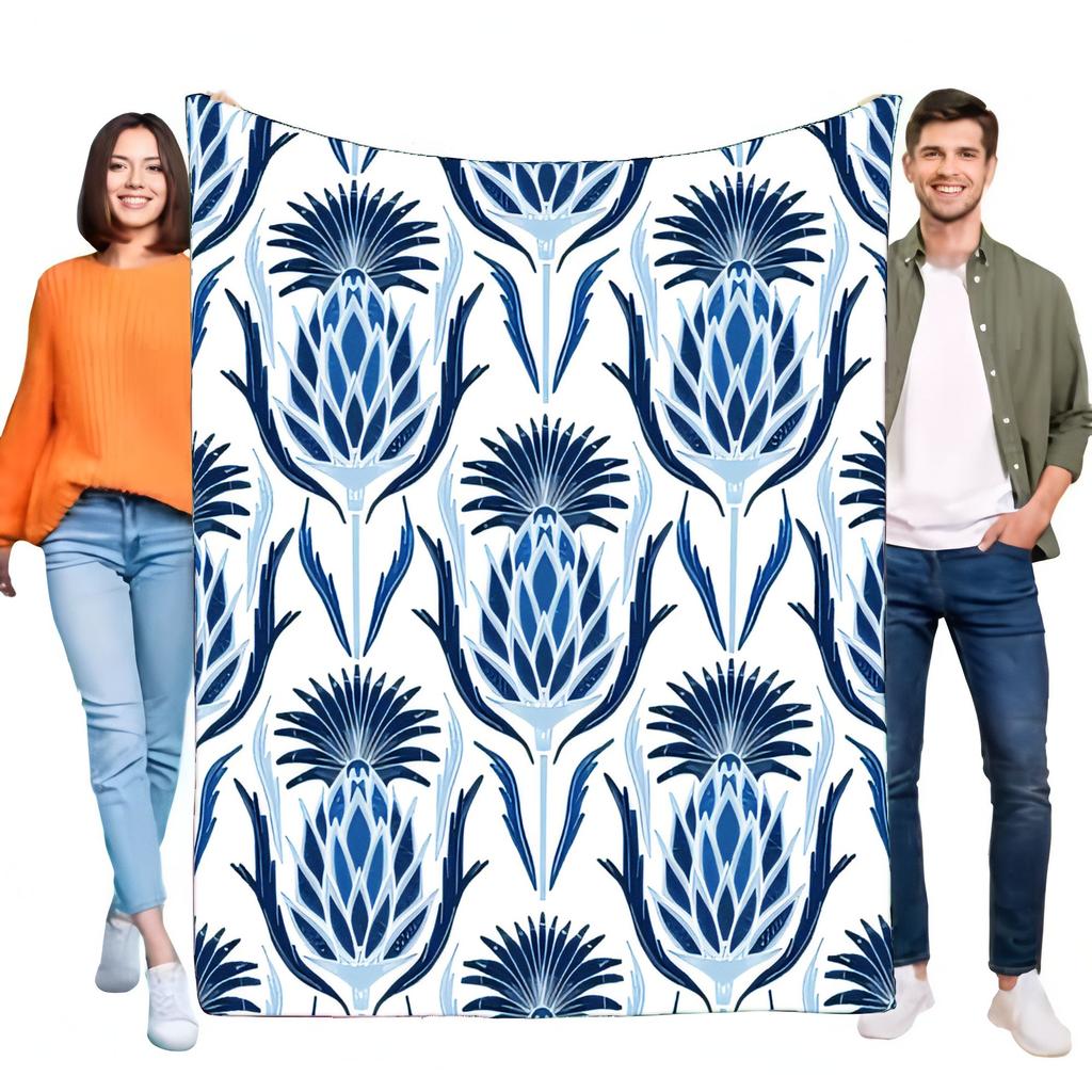 Blue Floral Pattern Throw Blanket Soft Plush Cozy Bed Sofa Home Decor Gift for All Occasions, Lightweight Stylish Design for Bed
