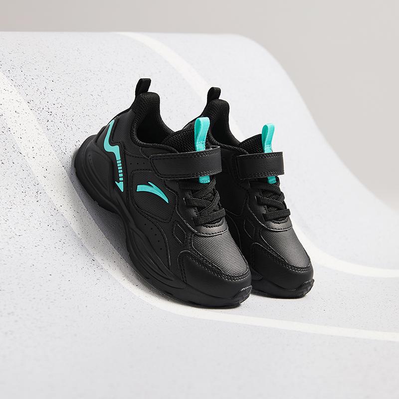 Anta Kids Synthetic Leather Fashion Versatile Lightweight Shock Absorbing Low Top Running Shoes Kids sneaker Black Green A12449977N-3