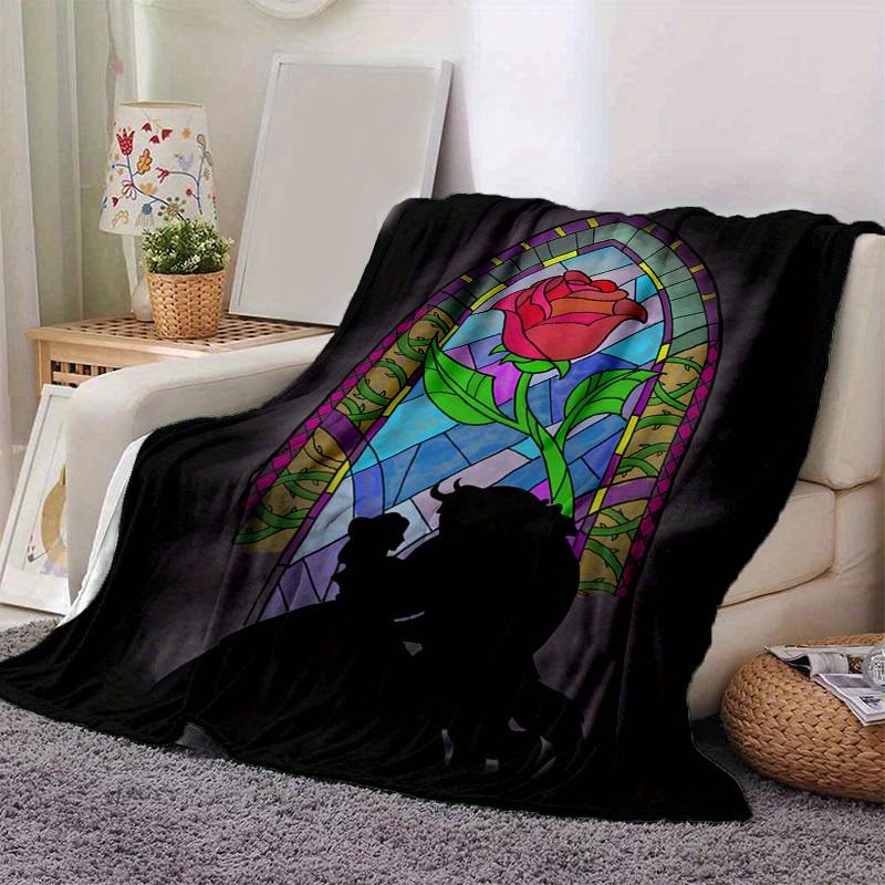 

1pc Stained Glass Rose Window Silhouette Blanket, Home Decor, Office Throw, Outdoor Gift for Beauty Lovers (80x120cm) 130x150cm