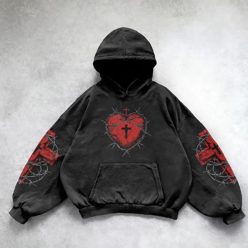 RogueWave Heavy Washed Man Hoodie Sweatshirt Y2k Gothic Clothes Retro Streetwear Pattern Women Pullover Casual Fashion for Men Harajuku
