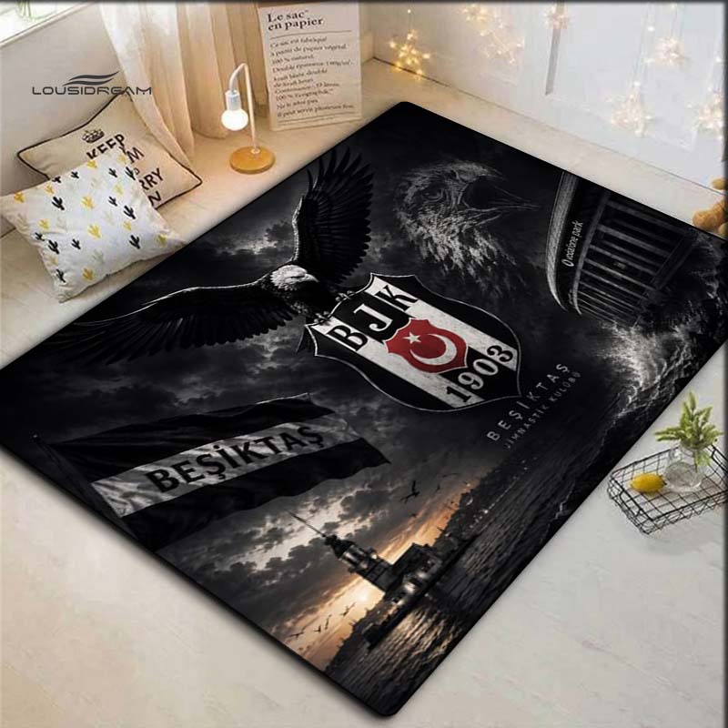 Football Club Emblem Art Print Area Rug Non‑Slip Floor Mat Living Room Bedroom Sport Decor