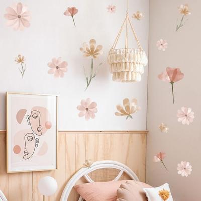 INS Boho Flowers Wall Stickers Watercolor DIY Wall Art Eco-friendly Removable Decorative Decals Home Decoration
