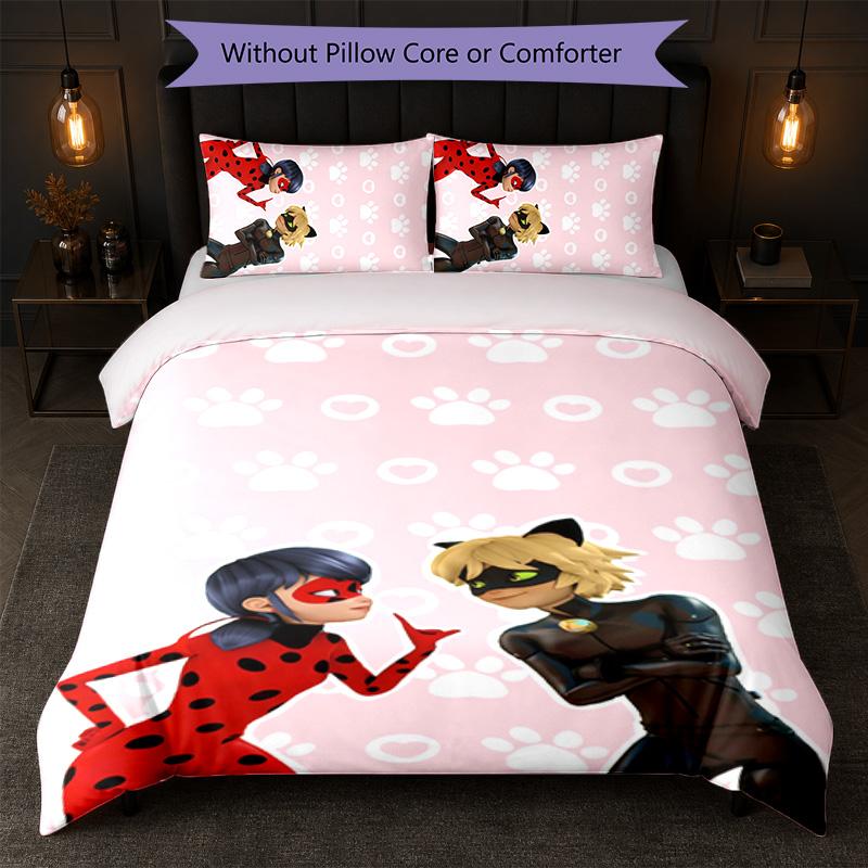Set Copripiumino Miraculous Ladybug 3 Pezzi 1 Copripiumino e 2 Federe Biancheria da Letto Morbida per Camera da Letto Domestica