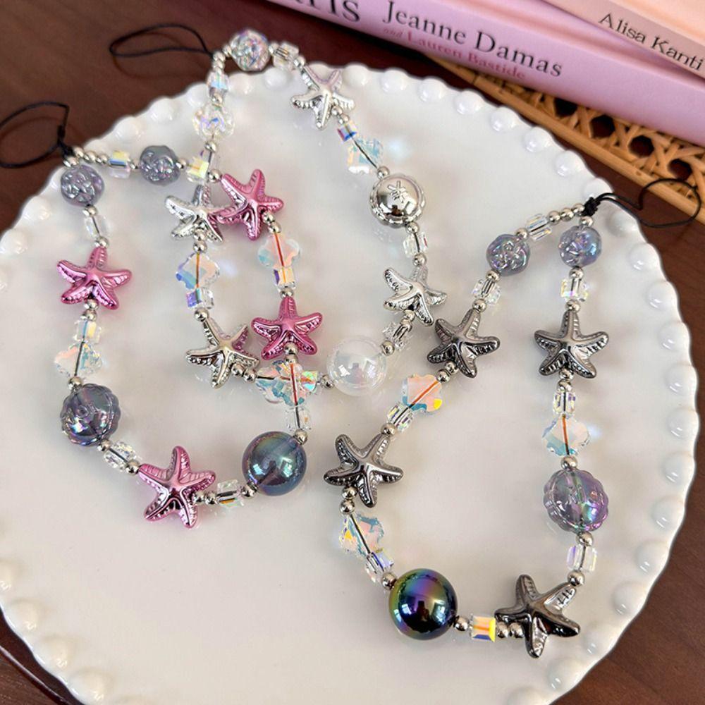 

Short Pentagon Stars Mobile Phone Chain Beaded Colorful Ball Beaded Phone Strap Female Lady Girl фіолетовий