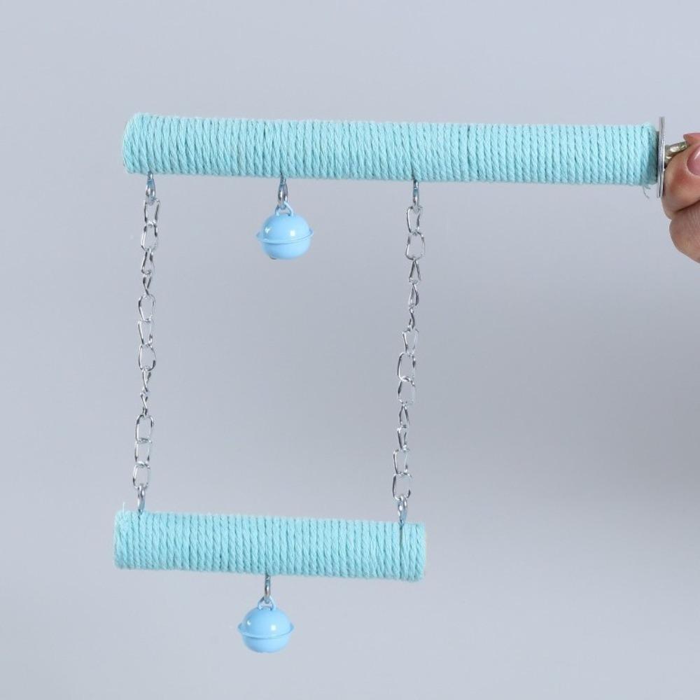 Double Layer Wood Standing Stick Colorful Cotton Rope Bird Cage Swing  Training Perch