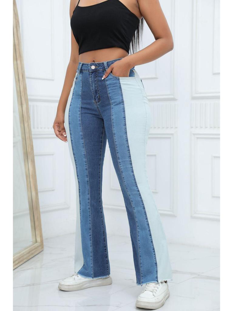 2026 Women's European American Flare Wide-Leg Jeans with Patchwork Elastic Fashion