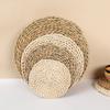 HeMu Handgewebte Wasserhyazinthe Runde Tischunterlage, Natürliches Rattan Gewebte Hitzebeständige Tischmatte, Boho Esstisch Dekoration & Schutz