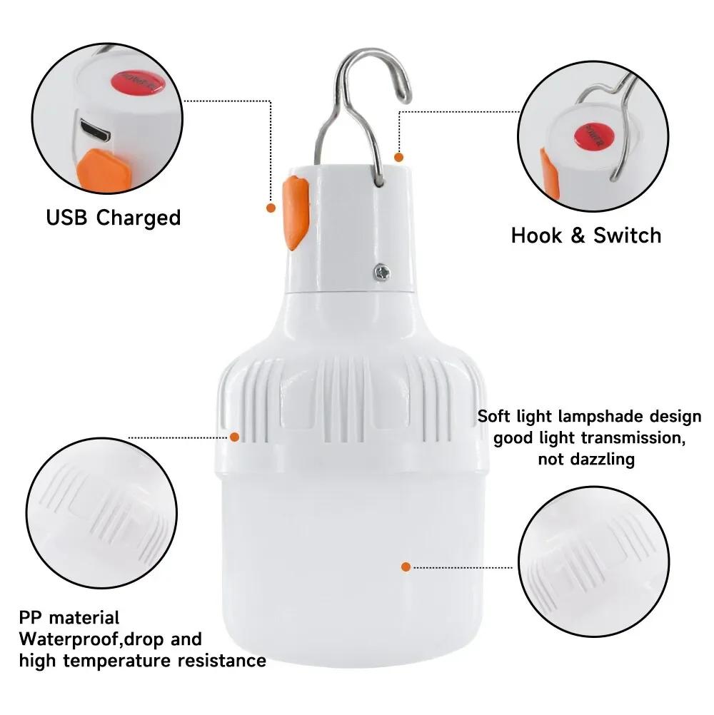 Rechargeable LED Camping Light Camp Rechargeable Emergency USB LED Bulbs Waterproof Energy-saving Bulbs Hanging Work Light Tent