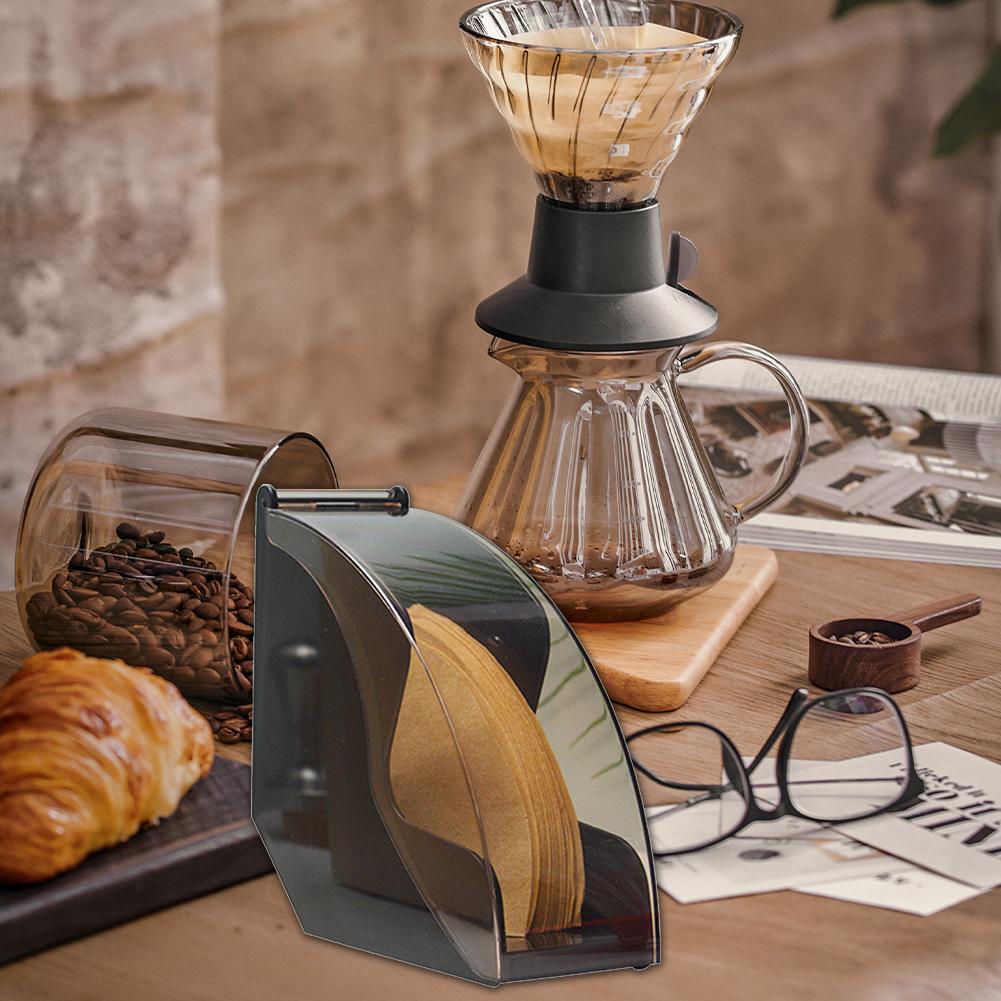 1pc Hand Drip Coffee Filter Paper Holder Storage Rack With Acrylic Cover Dispenser Coffee Accessories Filter Paper Storage Box