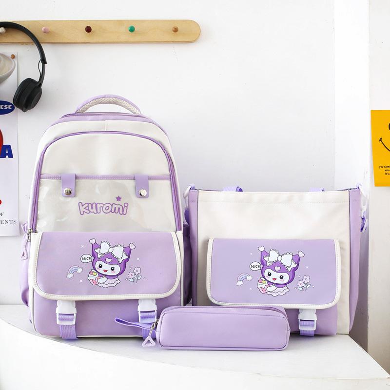 Primary School Student Schoolbag Cute Cartoon Backpack Simple Lightweight Backpack Large Capacity Primary and Secondary School Three Piece Set