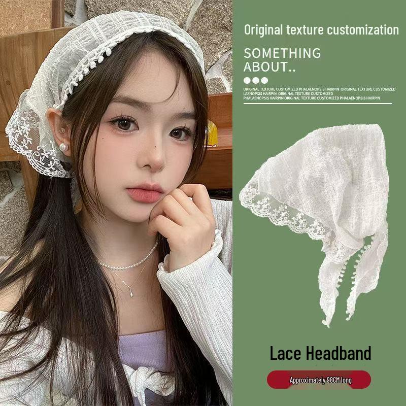 Pastoral French Lace Triangle Hair Scarf and Headband for Spring Outings