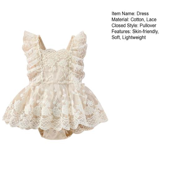 Baby Mädchen Spitzen Strampler Kleid Blumen Spitzenkleid Verstellbare Träger Elastische Bündchen Boho Kleid Atmungsaktiv Baby Fotoshooting Outfit