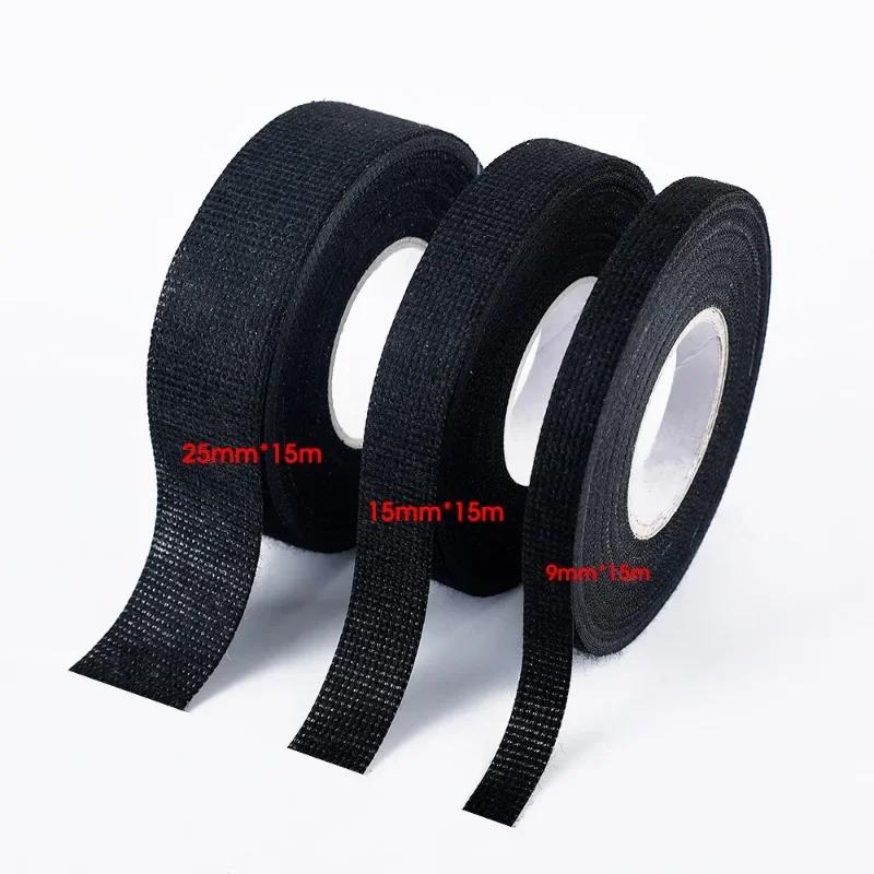 Flame Retardant Heat-Resistant Adhesive Cloth Tape 105°C, 15M for Automotive Wiring Harness Protections, 9mm 15mm 19mm 25mm