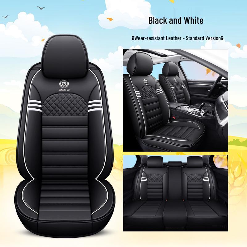 Four Seasons Universal Cartoon Leather Car Seat Cover - Odorless, Full Surround, for Five-Seat Cars.