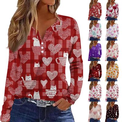 Women's Valentine's Day Fashionable Casual V,neck Long,sleeved Button,down Top