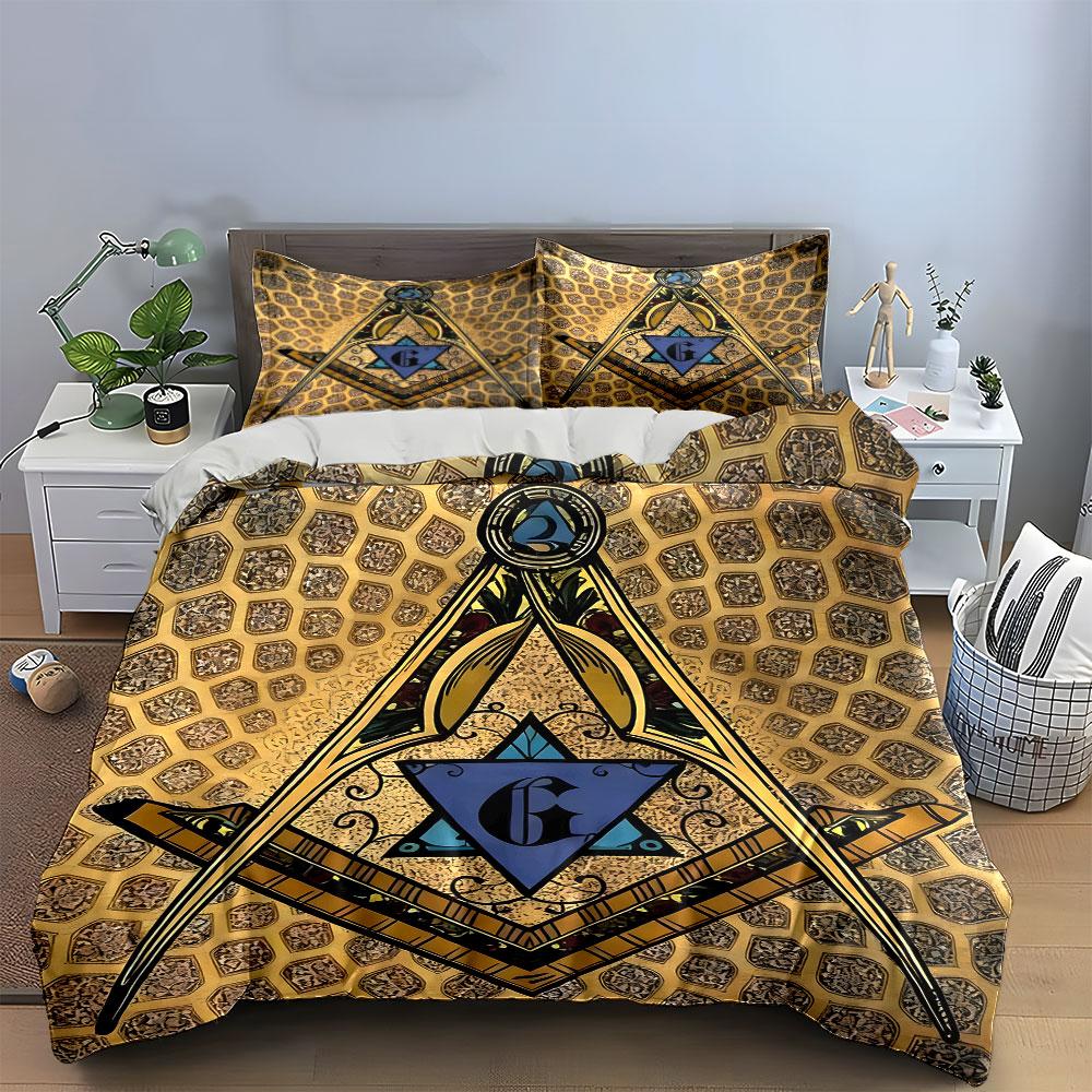 Masonic Symbol Decor Set Multiple Sizes Kid'S And Adults' Bedroom Exquisite 3Pc Bedding Set, Gift