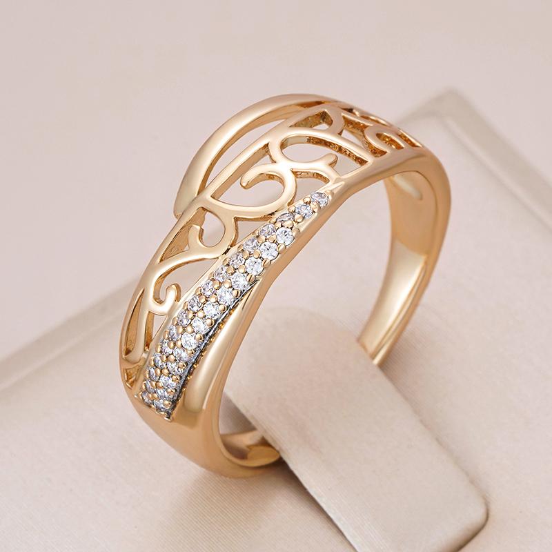 Rose Gold Color Wedding Ring For Women Ethnic Hollow Flower Natural Zircon Accessories Trend Daily Vintage Jewelry