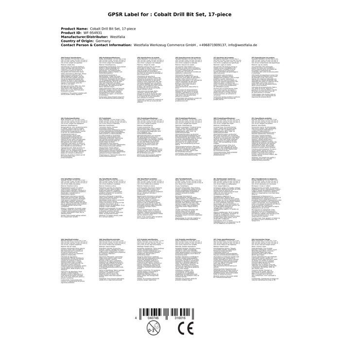 Cobalt Drill Set, 17 Pieces