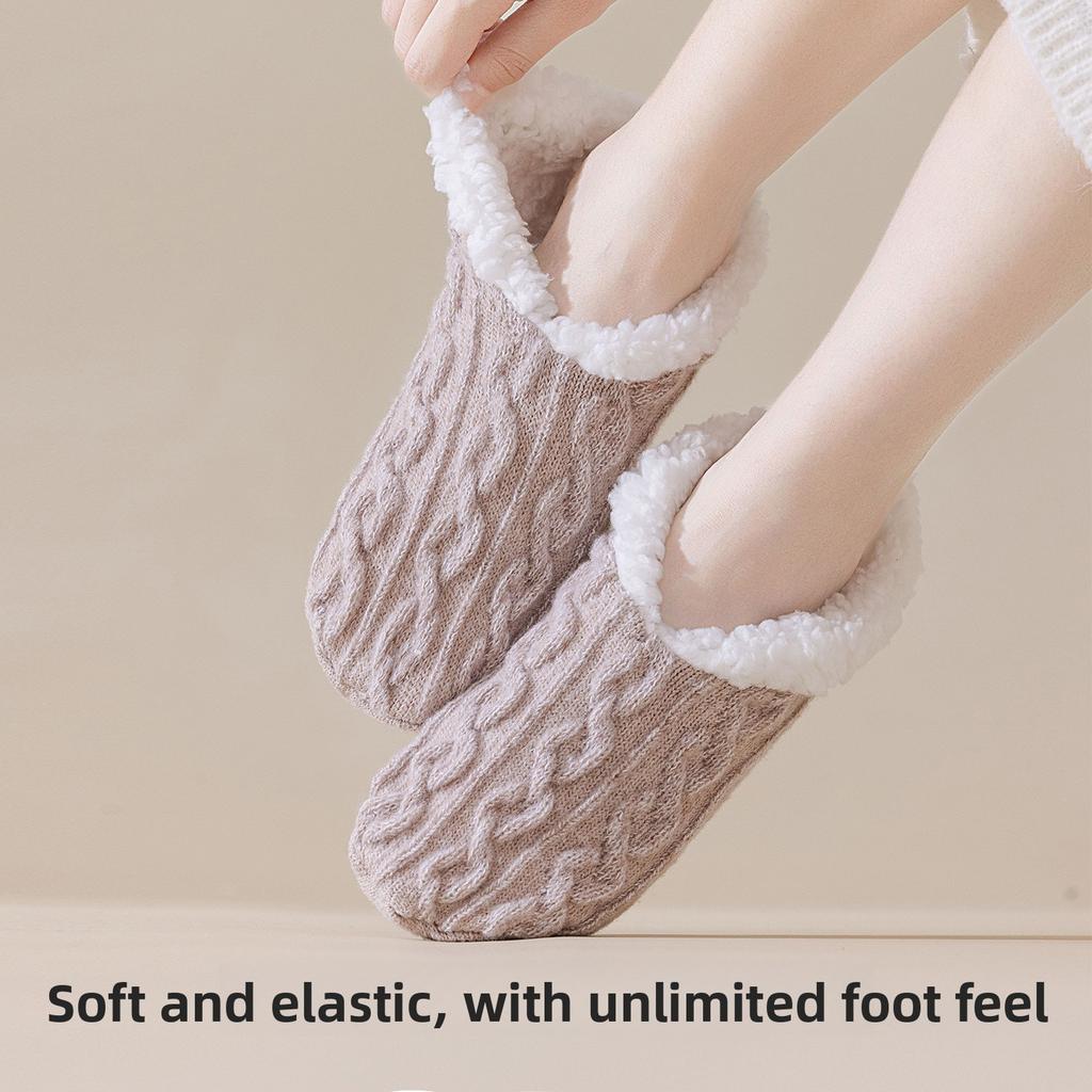 Winter and Autumn Lamb Fleece Floor Socks for Women - Thickened and Insulated for Warmth and Comfort - Glued Anti-Slip Warm Feet Sock Pouch