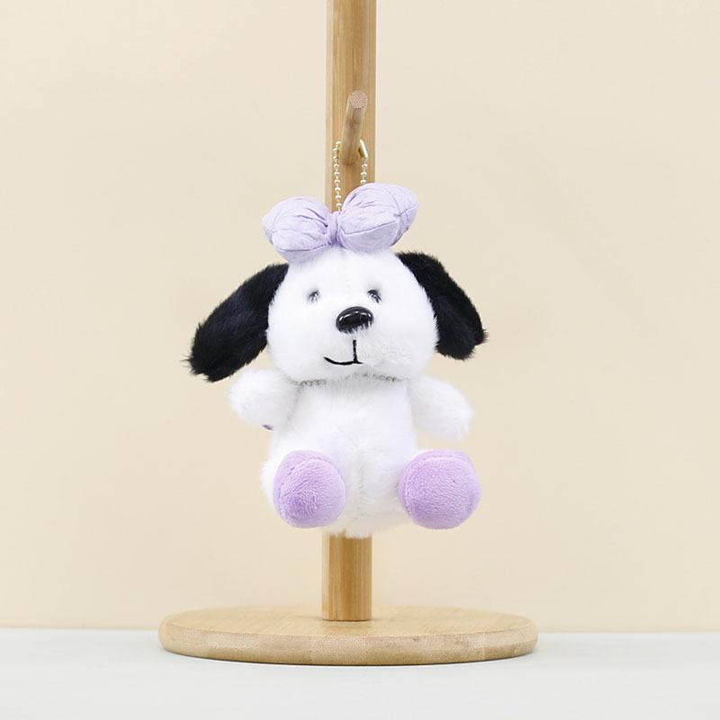 Dog Plush Playful Keychain With Cute Bow Design Adorable Soft Toy Doll In Pink Yellow Green Purple