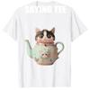 Süße Katze Pastell Teekanne Katzen-Teeliebhaber Neuheit Y2k Design T-Shirt Damenmode Streetwear Kleidung Kitty Grafik-T-Shirt Top
