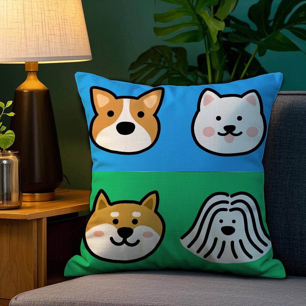 Cartoon Simple Lines Dog Pillow Case Anti-dustmite Pillowcase Invisible Zipper Silky Short Plush Sofa Cushion Cover