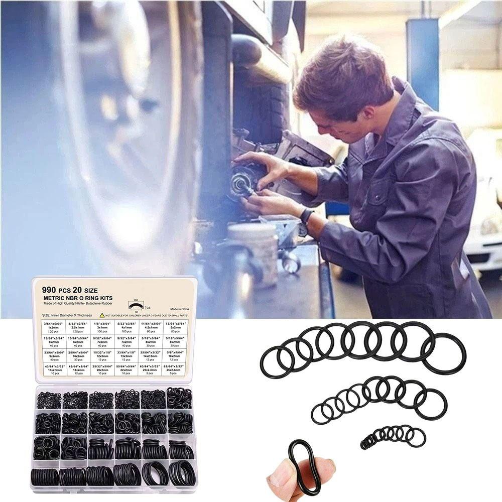 990pcs Kit Air Conditioning O Ring Kit Durable Wear-resistant Seal Rubber O-Rings Nitrile Rubber Maintenance