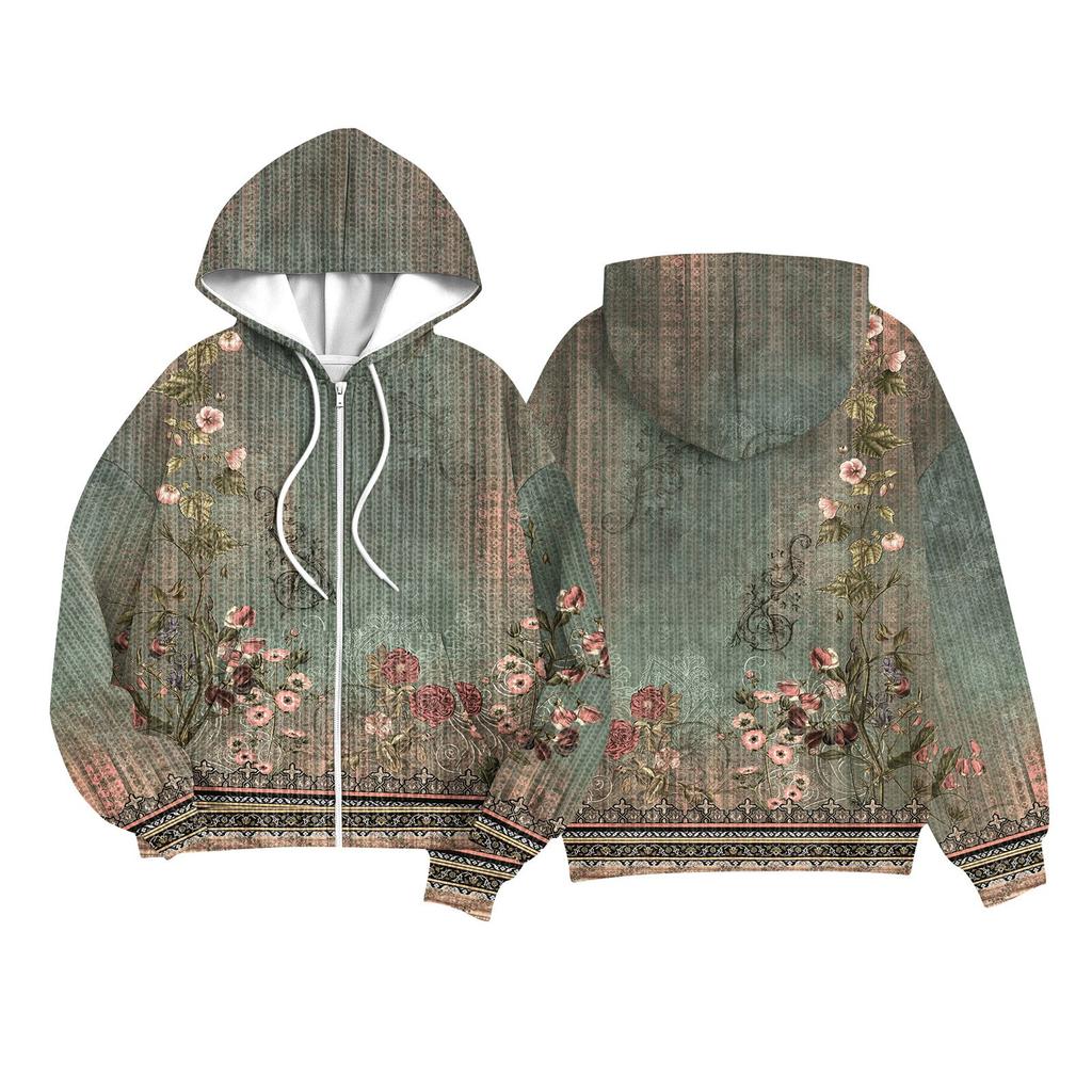 Children Girls And Boys Fashion Jacket Casual Printed Long-sleeved Hooded Cardigan Sweatshirts