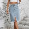Women's Fashionable High-Waisted Mid-Length, Hip-Hugging, Slit Denim Half-Length