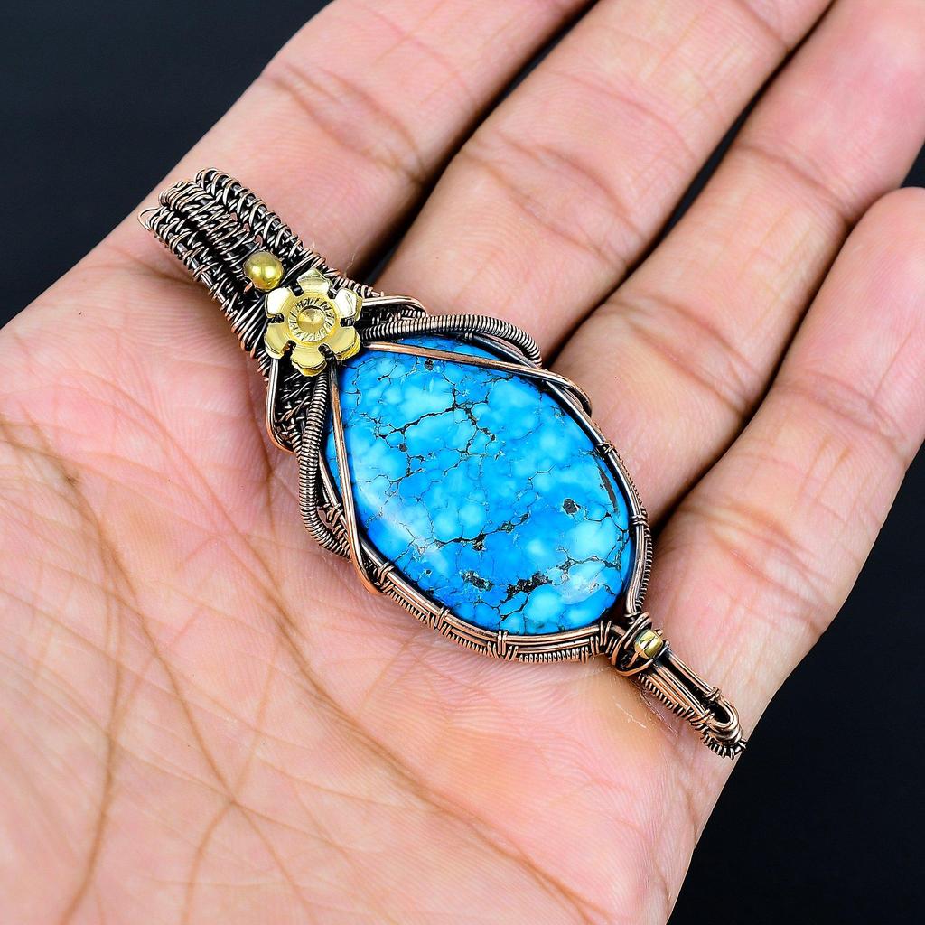 Türkis 999 Kupferdraht-Wickelanhänger, Handgefertigter Edelstein-Schmuckanhänger Geschenk zum Geburtstag