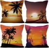 4pcs Tropical Sunset Beach Palm Tree Printed Pillow Cover Polyester Cushion Case 2D Flat Summer Decor Now