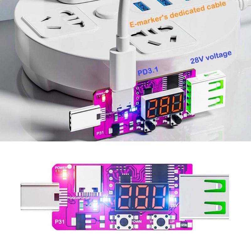 Type C Voltage Current Tester Double Input PD3.1 28V Starts & Multifunctional Power Detectors Suitable for Factory Test