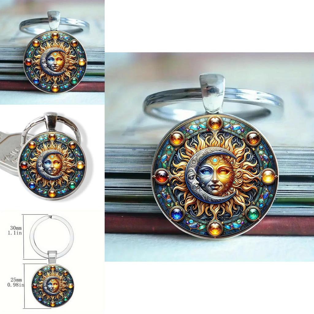 Elegant Glass Keyring With Sun Moon Design Rechargeable Key Holder For Office Use