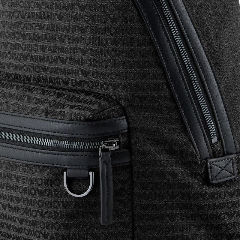 Emporio Armani Jacquard Classic Print Zipper Closure Cotton Backpack Men backpack Black EM001209-AF13823-U8168