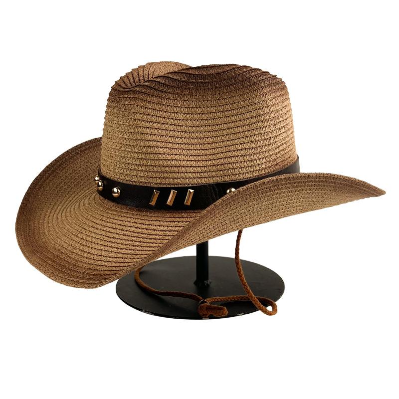 Spray Painted Denim Straw Hat Windproof Belt Accessories Western Cowboy Hat Outdoor Seaside Sun Protection Beach Hat