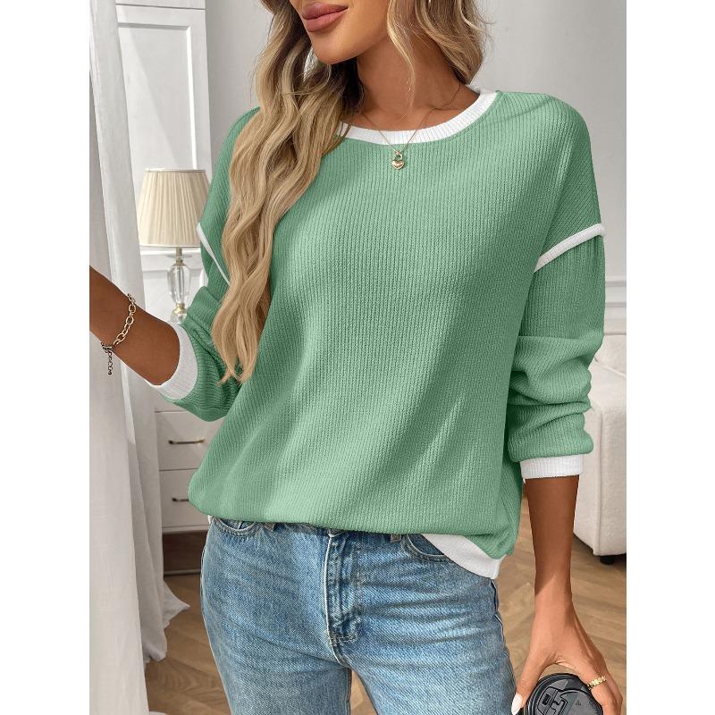 TIFICY Women's Fashion Casual Spring Autumn Solid Color Print Long Sleeve O-Neck Blouses & Shirts