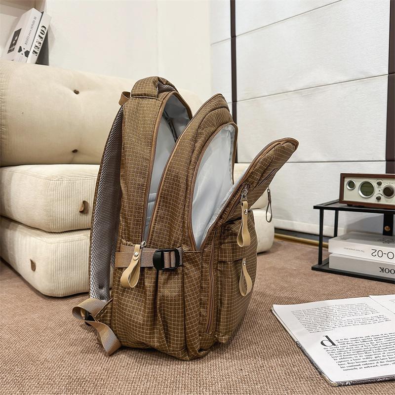 Vintage Plaid Backpack Large Capacity Lightweight School Bag for Junior High School Students