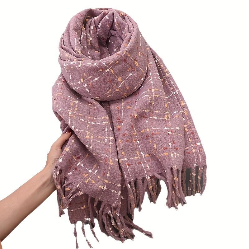 New Style Thickened Imitation Cashmere Dot Plaid Tassel Scarf Men and Women Autumn and Winter Plus Velvet Thickened Warm Scarf